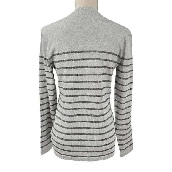 J. McLaughlin Ginger Metallic Stripe Sweater Silver Women’s Size S Preppy Party - Picture 2 of 11